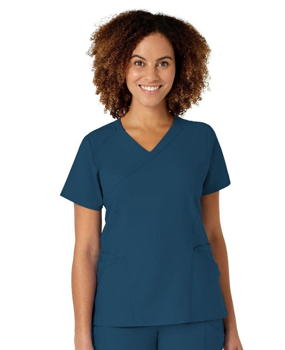 Wink W123 Women's Mock Wrap Scrub Top, Caribbean Blue, L Womens